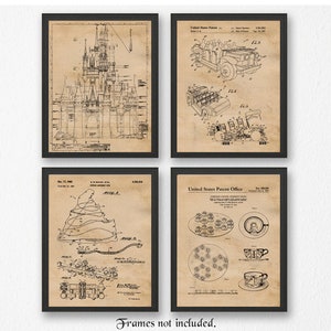 Klassiek thema pretparken #20 patentafdrukken, 4 niet-ingelijste foto's, kunst aan de muur decor cadeau voor thuis Walt Disney Office School student leraar