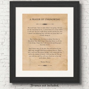 Classic Thomas Merton Prayer of Unknowing Quote Prints, 1 Unframed Photo, Inspirational Wall Art for Home Office Man Cave Student Teacher