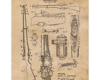 Vintage M1 WWII Rifle Patent Print, 1 Unframed Photos, Wall Art Decor Gifts  for Home Office Firearms Safety Garage Ammo Target Range Shop