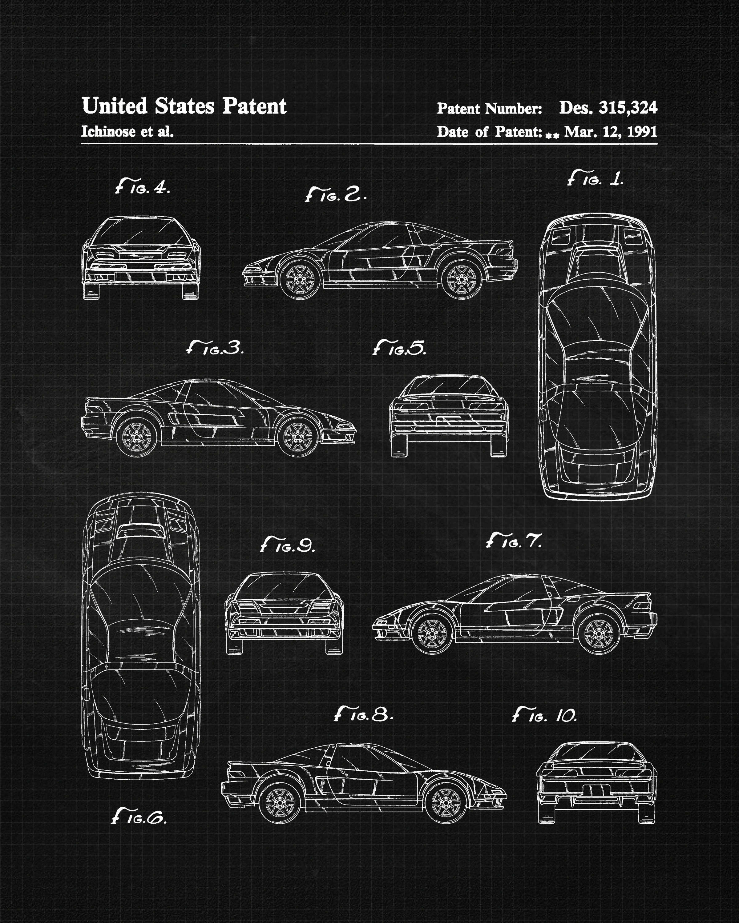 Classic NSX Car Patent Prints, 1 Unframed Photos, Wall Art Decor