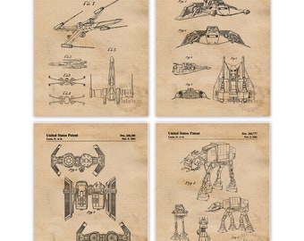 Classic Star Vessels Wars Patent Prints, 4 Unframed Photos, Wall Art Decor Gift for Home Work Office School Student Teacher SciFi ComicCon