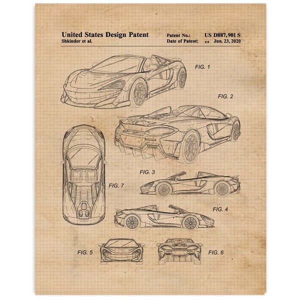 Vintage 600LT Auto Patent Prints, 1 Unframed Photos, Wall Art Decor Gifts for Home McLaren Office Garage F1 Engineer Student Teacher Coach