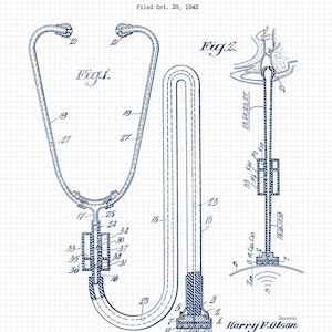 Vintage Nurse Doctor Medical Patent Prints, 6 Unframed Photos, Wall Art Decor for Home Health Care Office Med School Student Teacher Coach White Navy