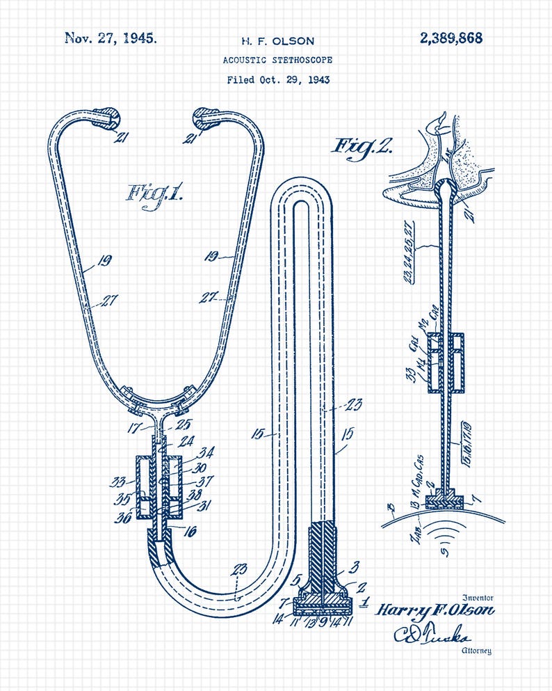 Vintage Nurse Doctor Medical Patent Prints, 6 Unframed Photos, Wall Art Decor for Home Health Care Office Med School Student Teacher Coach White Navy