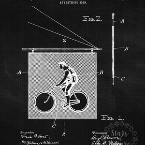 Vintage Bicycle Shop Sign Patent Prints, 1 Unframed Photos, Wall Art Decor for Home Work Office Bike Engineer Garage Student Teacher Coach Black