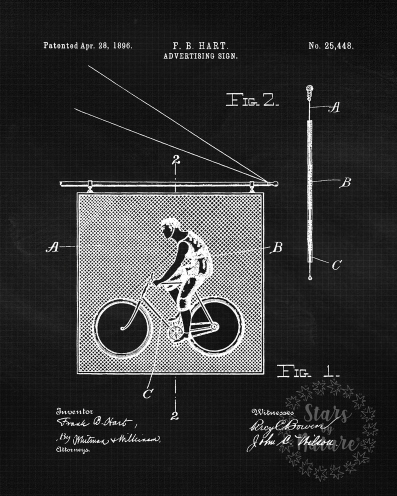 Vintage Bicycle Shop Sign Patent Prints, 1 Unframed Photos, Wall Art Decor for Home Work Office Bike Engineer Garage Student Teacher Coach Black