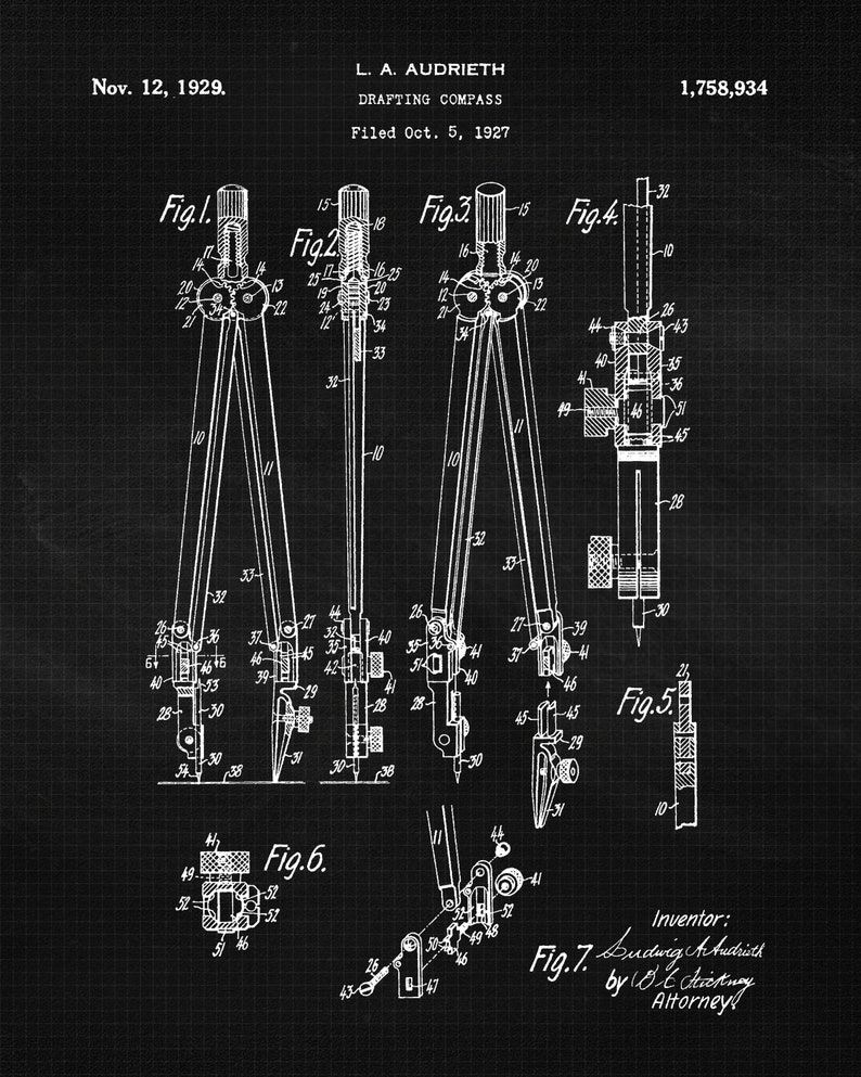 Vintage Architect Patent Prints, 6 Unframed Photos, Wall Art Decor for Home Office Man Cave Garage Shop Construction Builder Design Students Black