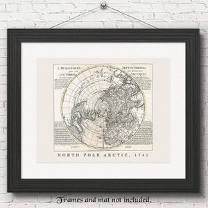 Vintage North Pole 1741 Map Poster Prints Set of 1 Unframed Photos, Wall Art Decor for Home, Office, Studio, Student, Explorer Geography Fan