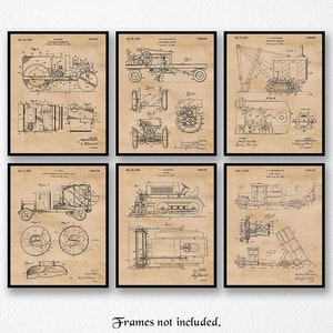 Vintage Construction Trucks Machine Patent Prints, 6 Unframed Photos, Wall Art Decor for Home Office Garage Workshop School Engineer Builder