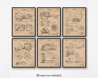 Vintage Construction Trucks Machine Patent Prints, 6 Unframed Photos, Wall Art Decor for Home Office Garage Workshop School Engineer Builder