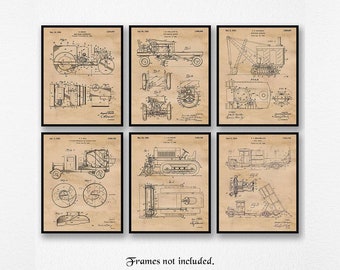 Vintage Construction Trucks Patent Prints, 6 Unframed Photos, Wall Art Decor for Home Office Machine Gears Garage Veterans Engineer Builder