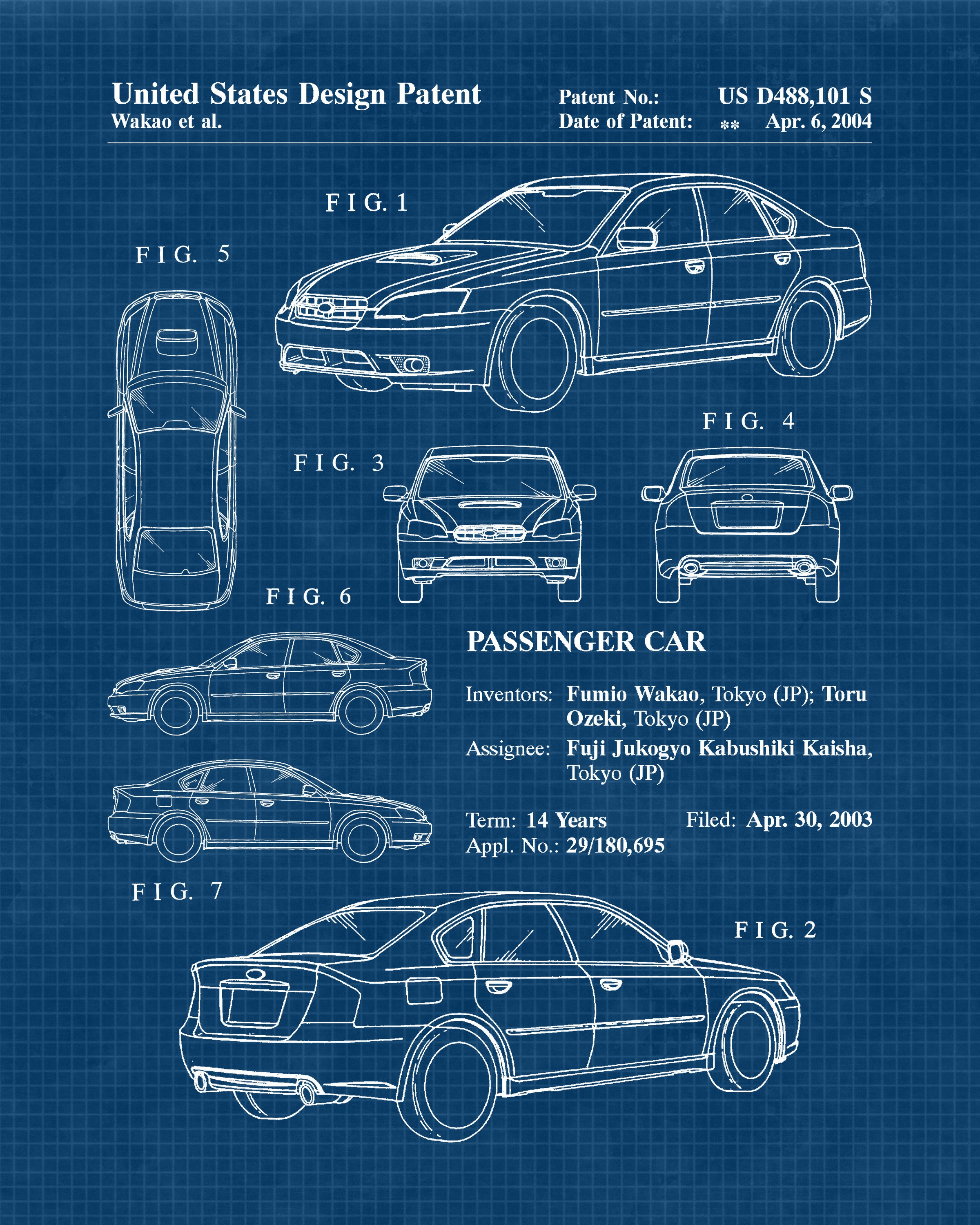 Vintage Subaru Poster Patent Prints 4 Unframed Photos Wall Etsy