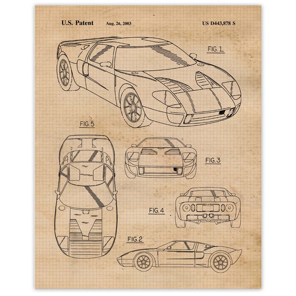 Vintage GT40 Patent Prints, 1 Unframed Photos, Wall Art Decor Gifts for Home Office Man Cave Garage Engineer Student Teacher Ford Racing Fan