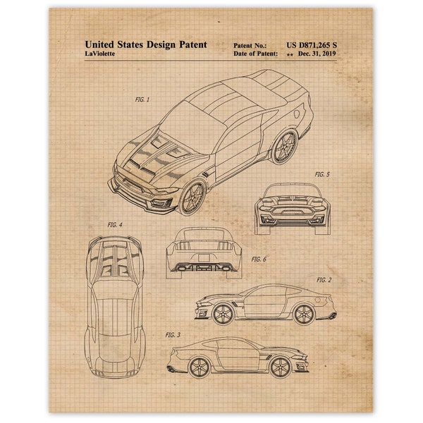 Mustang Patent Prints, 1 Unframed Photos, Wall Art Decor Gifts for Home Office Garage Engineer Student Muscle Cars Ford Shelby Team Racing