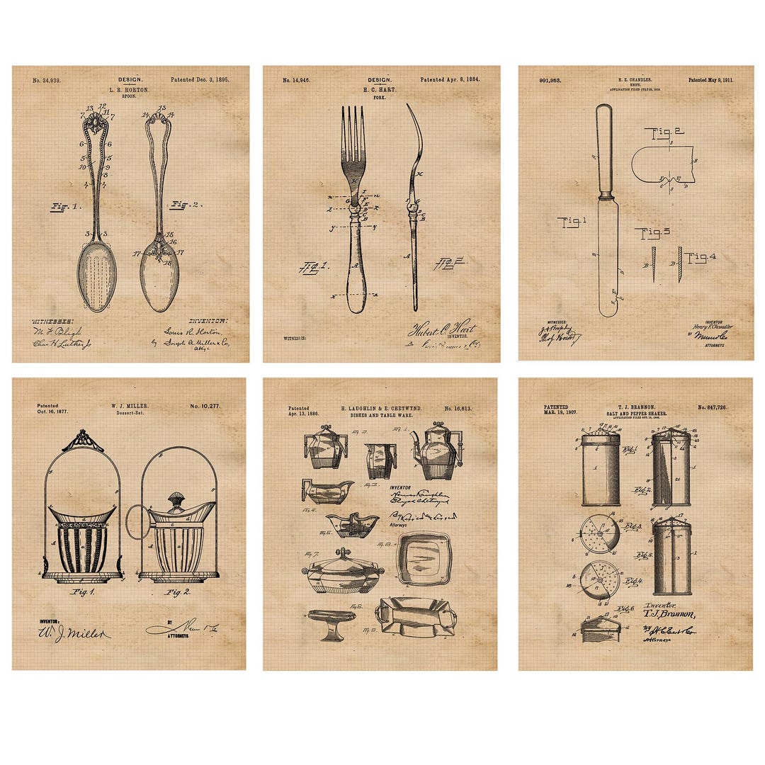 Vintage Kitchen Patent Prints, 6 Unframed Photos, Wall Art Decor Gift ...