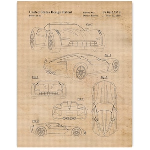 Classic C7 Stingray Concept Patent Prints, 1 Unframed Photos, Wall Art Decor Gift for Home Office Corvette Garage Work Shop Student Teacher