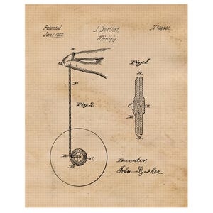 Impresiones de patentes del clásico juego Yo-Yo Whirligig, 1 foto sin marco, decoración de pared, regalo para el hogar, la oficina, el taller de juguetes, la escuela, el estudiante, el profesor o el entrenador.