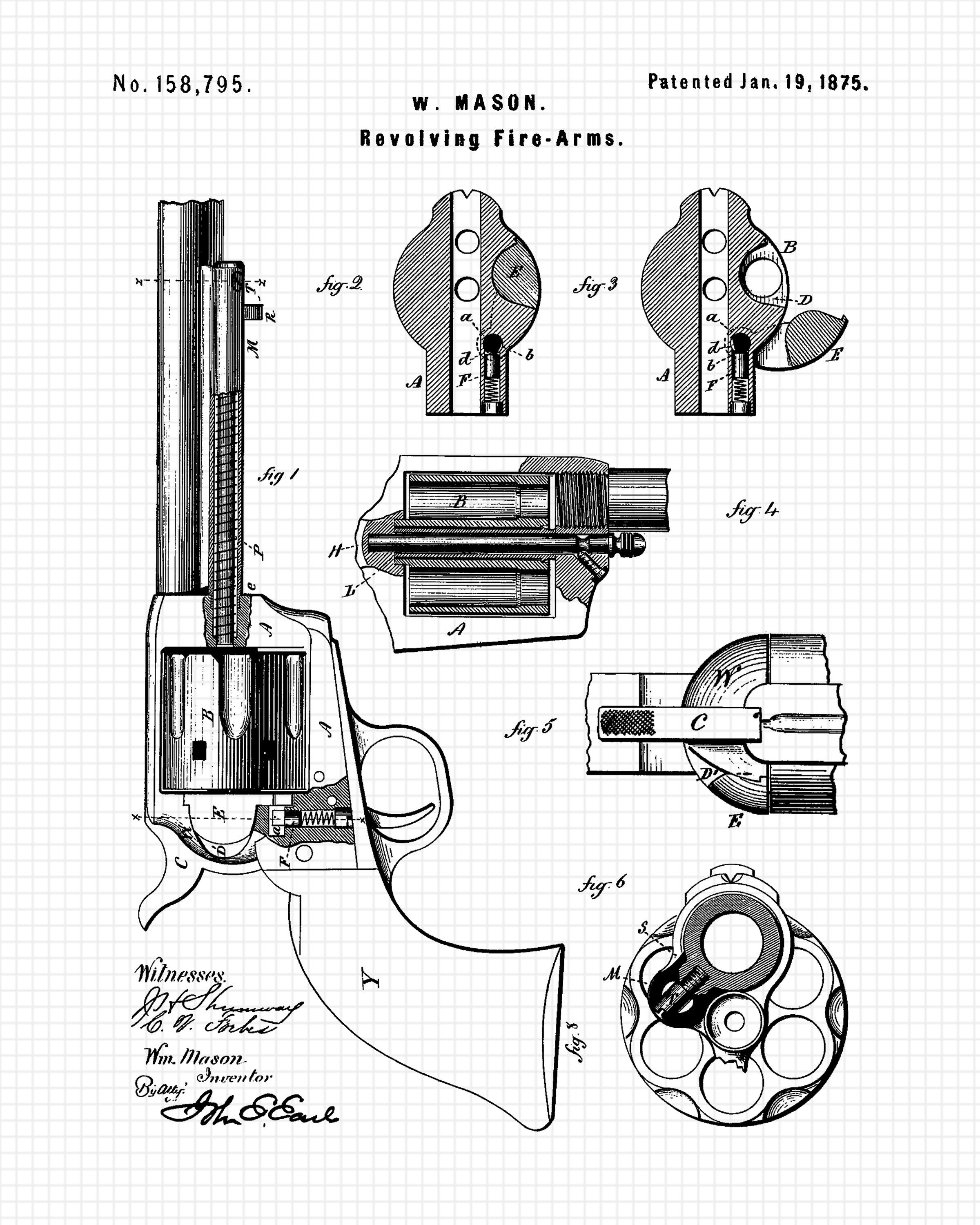 特大　ビンテージ銃器図面アートプリント木製額縁 407×508mm 40.7×50.8cm 16×20インチ[アートプリントL]アンティーク調
