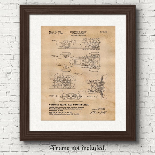 Vintage F1 Car Patent Prints, 1 Unframed Photos, Wall Art Decor Gifts for Home Honda Office Gears Garage Engineer Student Coach Team Racing