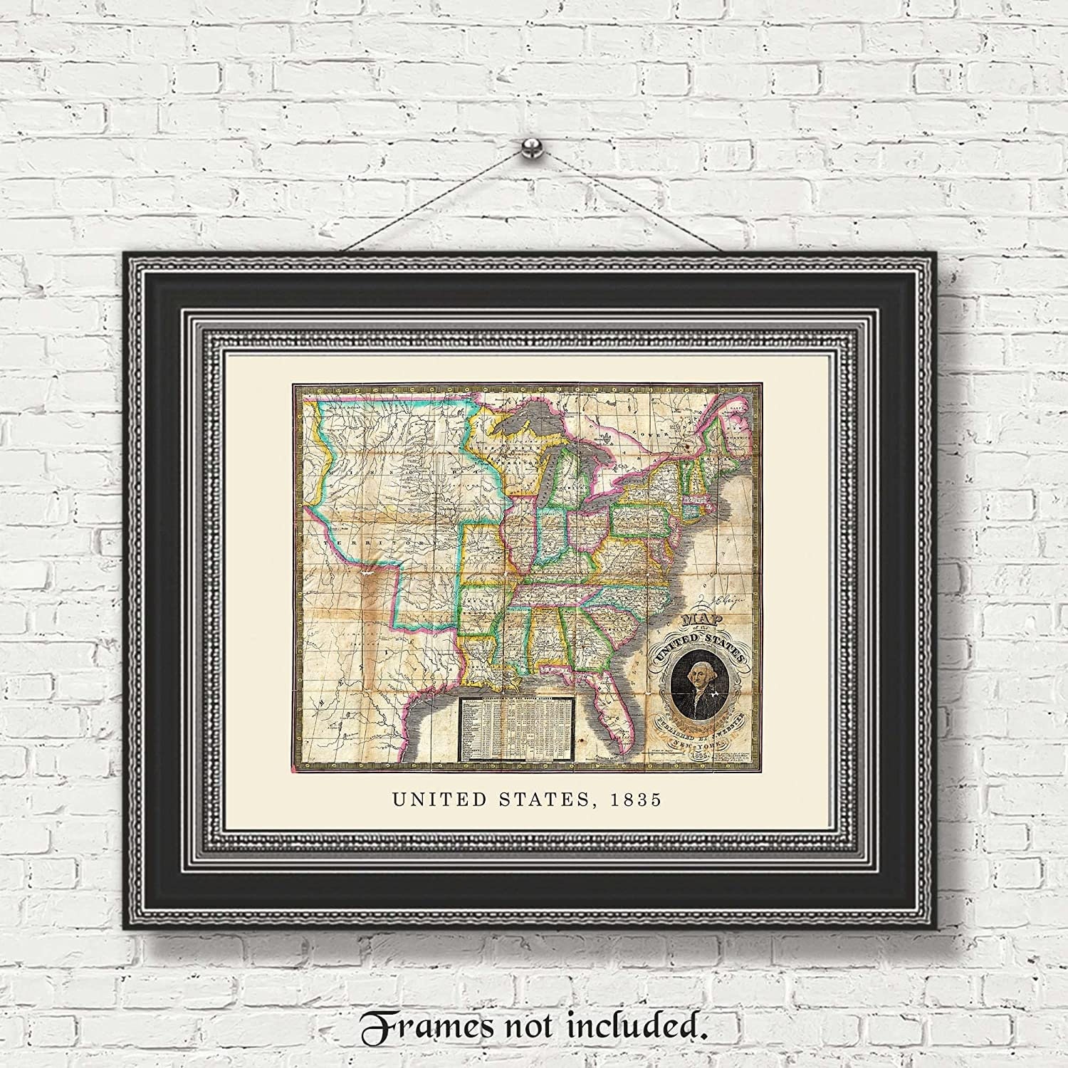Vintage United States 1835 Map Replica Prints, 1 Unframed Photos