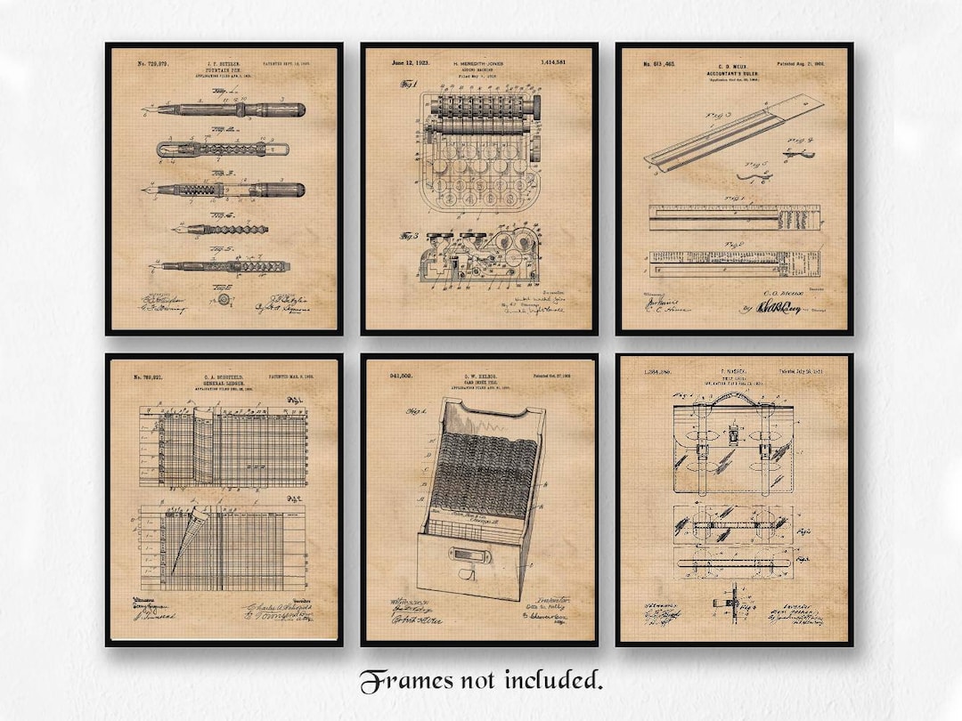 Vintage Accountant Tools Patent Prints, 6 Unframed Photos, Wall Art ...