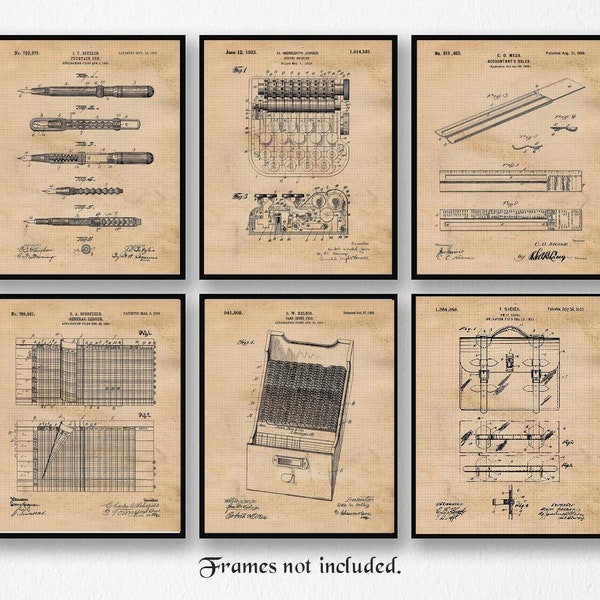 Vintage Accountant Tools Patent Prints, 6 Unframed Photos, Wall Art Decor Gifts for Home Office Man Cave Math Student Teacher Financial Tax