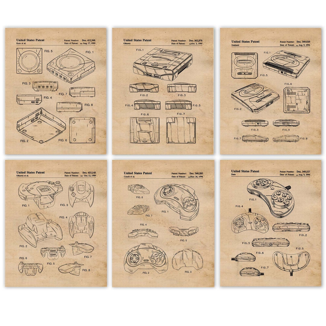 Classic Video Games Patent Prints, 6 Unframed Photos, Wall Art Decor ...