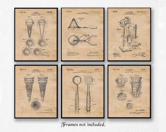 Vintage Ice Cream Patent Print, 6 Unframed Photos, Wall Art Decor Gift for Home Work Office Kitchen Dessert Bar School Student Teacher Chef