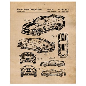 Impresiones de patentes de autos Mustang, 1 foto sin marco, decoración de pared, regalo para el hogar, la oficina, Ford Shelby, engranajes, taller, ingeniero, estudiante, profesor.