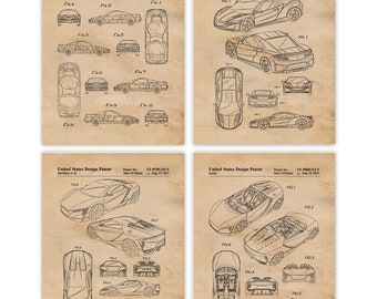 Vintage NSX Auto Concept Patent Prints, 4 Unframed Photos, Wall Art Decor Gifts for Home Office Man Cave Student Teacher Honda Acura Car Fan