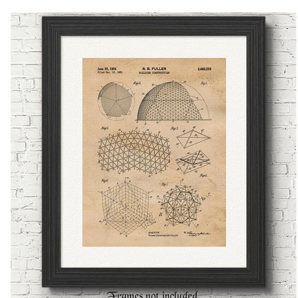 Geodesic Dome Spaceship Earth Patent Prints, 1 Unframed Photos, Wall Art Decor Gifts for Home Office Student Teacher Walter Disney Epcot Fan