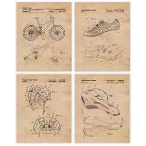 Mountain Bike Patent Prints, 4 Unframed Photos, Wall Art Decor Gifts for Home Office Man Cave Shop Student Teacher Cyclist Singletrack Trail