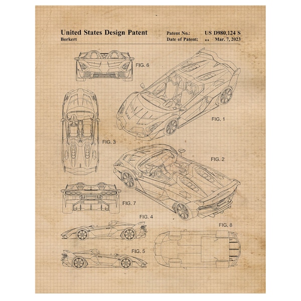 Vintage Aventador Auto Patent Prints, 1 Unframed Photos, Wall Art Decor for Home Office Lamborghini Garage Shop Student Teacher F1 Team Race