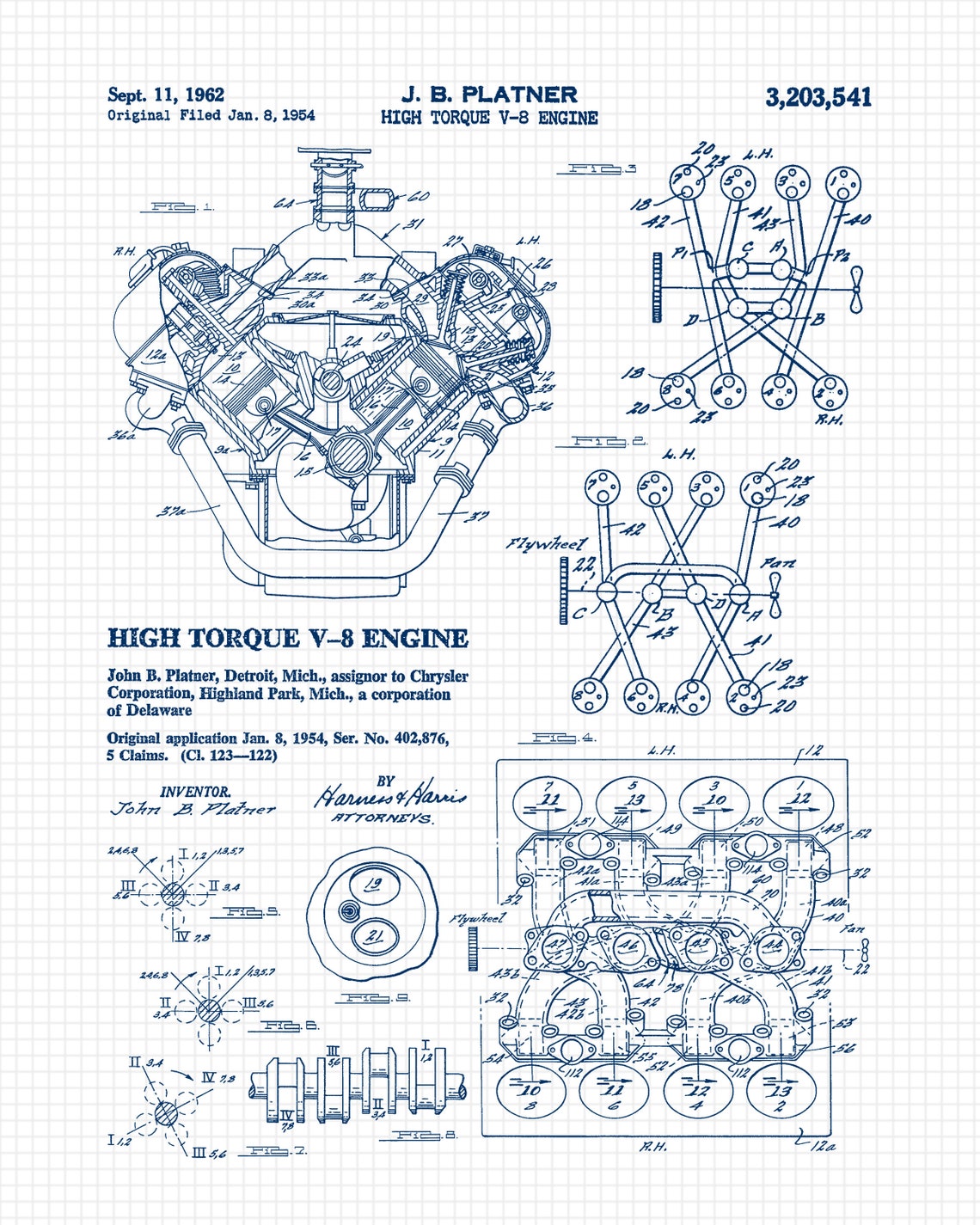 Sports Car Engines Patent Poster Prints 4 Unframed Photos Etsy
