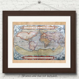 Vintage 1570 Weltkarte Replikat Drucke, 1 ungerahmte Fotos, Wand-Kunst-Dekor Geschenk für Haus Büro Geographie Geschichte Schule Studenten Lehrer Trainer