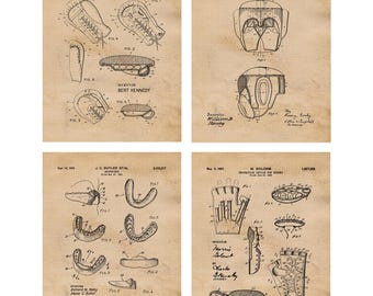 Classic MMA Training Gear Patent Prints, 4 Unframed Photos, Wall Decor for Home Work Office Martial Arts Gym School Student Teacher Coach