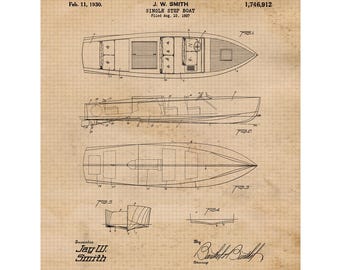 Classic Boat Patent Prints, 1 Unframed Photos, Wall Art Decor for Home Work Office Marine Marina Dock Shop Student Teacher Coach Captain