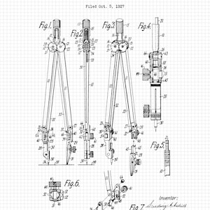 Vintage Architect Patent Prints, 6 Unframed Photos, Wall Art Decor for Home Office Man Cave Garage Shop Construction Builder Design Students White