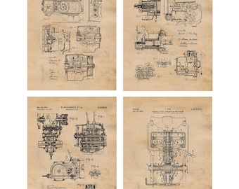Vintage Farming Tractor Patent Prints, 4 Unframed Photos, Wall Art Decor for Home Work Office John Deere Farm Tools Garage School Student