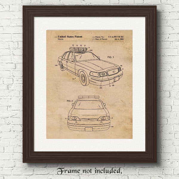 Vintage Police Car Cruiser Patent Prints, 1 Unframed Photos, Wall Art Decor Gifts for Home Office Man Cave Citizen Student Teacher Officer