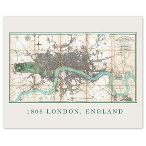 Vintage 1806 London Replica Karte Prints, 1 ungerahmte Fotos, Wandkunst, Geschenk für Zuhause Arbeit Büro Studio Schule Lehrer Schüler