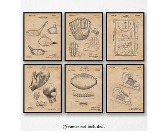 Classic Sports #5 Patent Prints, 6 Unframed Photos, Wall Art Decor Gift for Home Office Work Garage School Gym Student Teacher Team Coach
