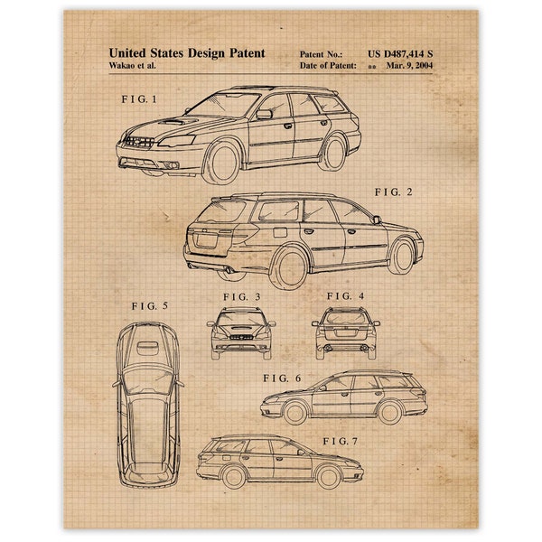 Vintage Suby Subie Outback Patent Prints, 1 Unframed Photos, Wall Art Decor Gifts for Home Office Man Cave Garage Student Teacher Rally Race