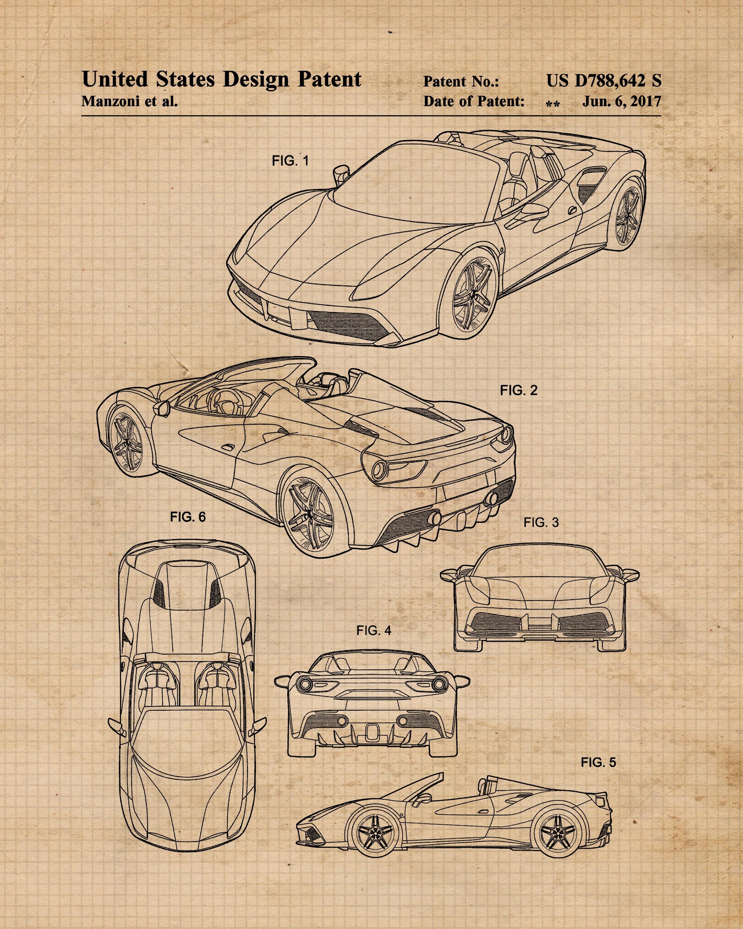 Classic 488 Patent Prints, 1 Unframed Photos, Wall Art Decor Gift