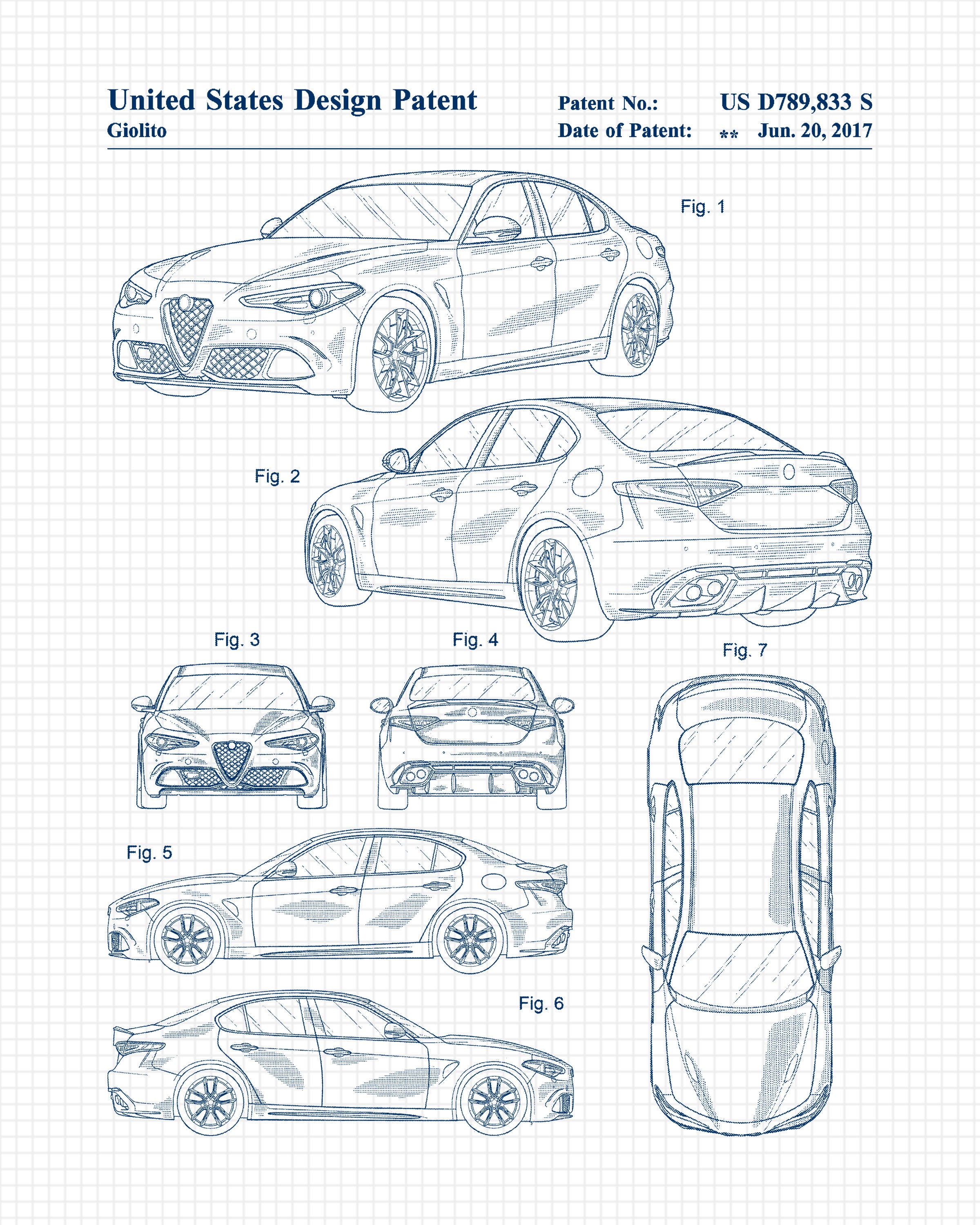 Alfa Romeo Giulia Patent Prints, 1 Unframed Photos, Wall Art Decor