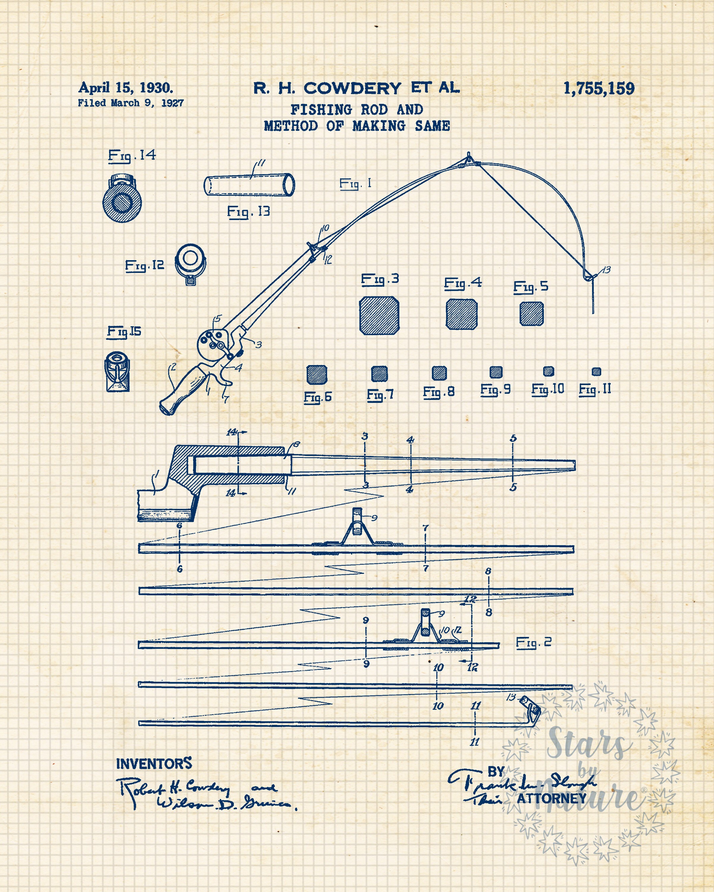 Classic Fishing Rod Patent Prints, 4 Unframed Photos, Wall Art Decor ...