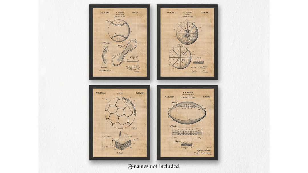 Vintage Sports Balls Patent Prints 4 Unframed Photos Wall Etsy