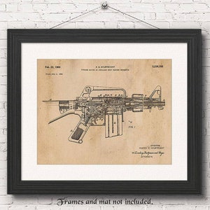 May include: A vintage black and white patent drawing of a firearm with the text "Feb. 22, 1966", "3,216,155", "E. F. STURTEVANT", "FIREARM HAVING A SELECTIVE FIRE CAPABILITY MECHANISM", "INVENTOR: FOSTER E. STURTEVANT", "LUNDY, BUCKINGHAM & HAYS, ATTORNEYS", and "FIG. 1".