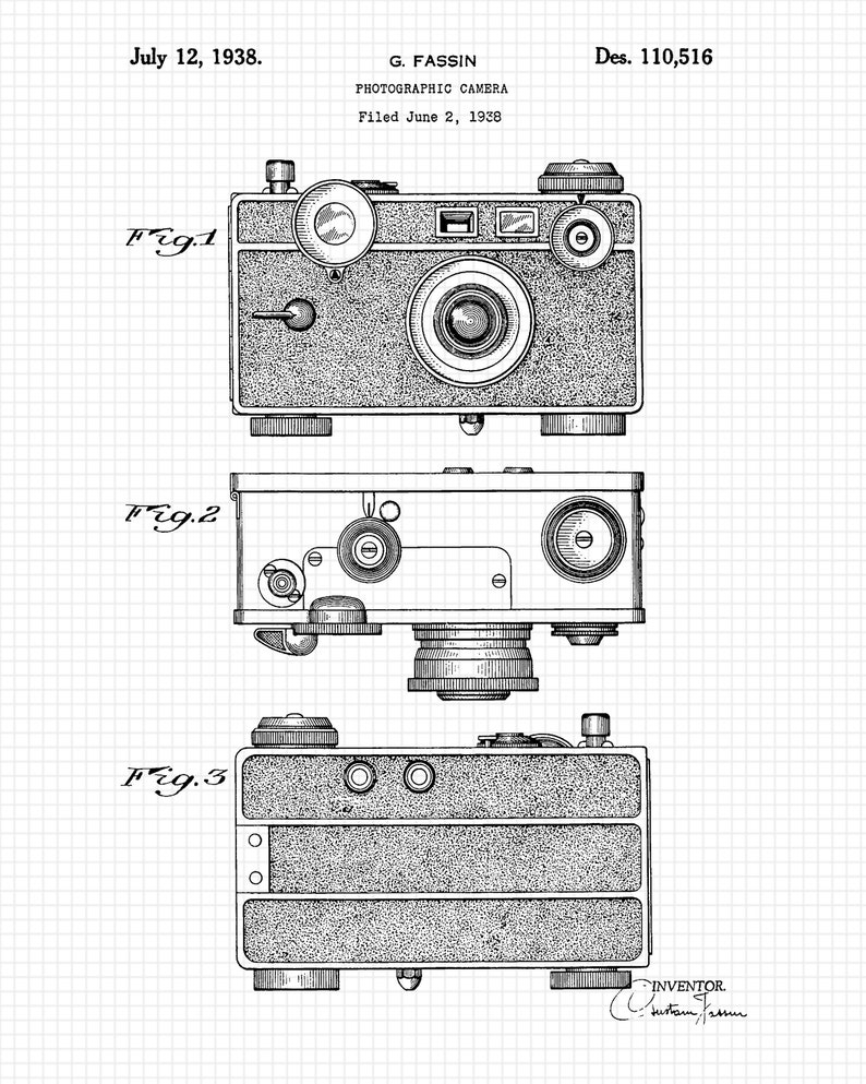 Vintage Classic Camera Patent Prints, 4 Unframed Photos Wall Art Decor Gifts for Home Office Garage Man Cave Student Teacher Photography Fan