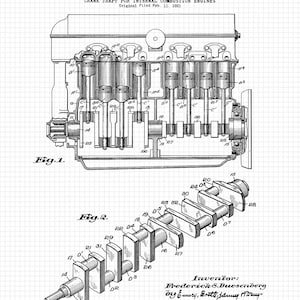 Classic American Muscle Car Engine Patent Prints, 4 Unframed Photos ...